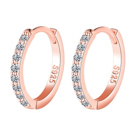 MOOFUN Earrings Silver 925 Hoop Earrings Large 14 mm Earring Solid Women's Earrings Small Zirconia Earrings Earrings for Mum Best Friend Teenager Girls Sister Women Gift Birthday Gift, Sterling Silver