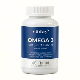 Vitday Aceite de Pescado Omega 3 Con Vitamina E Alto 180 Capsulas 1000mg Contenido de EPA DHA Cardio Energy Suplemento Vitaminas Aceite de Pescado Puro Aceite de Salmón Super Omega Rinde 3 Meses