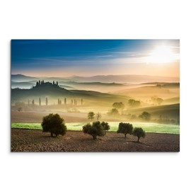 Paul Sinus Art XXL Photo Canvas 120 x 80 cm Landscape Photography - Gold Green Fields of Tuscany on Canvas Exclusive Wall Picture Modern Photography for Your Wall in Many Sizes
