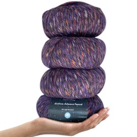 KnitPal Cotton Alpaca Tweed, 3 DK, Light Worsted Yarn Pack of 4 (588yds/200g), Super Soft Fluffy Multicolor Blend for Knitting and Crocheting Hats, Shawls, Garments, Blankets (Purple Iris)
