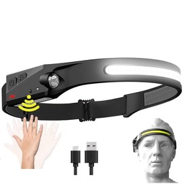 STM Leaders LED Headlamp Rechargeable Headlights for Head Flishlight Reachargeable Head Lamp 230 Wide Beam Led Headband Hard Hat Headlamps with Motion Sensor 5 Modes Lights