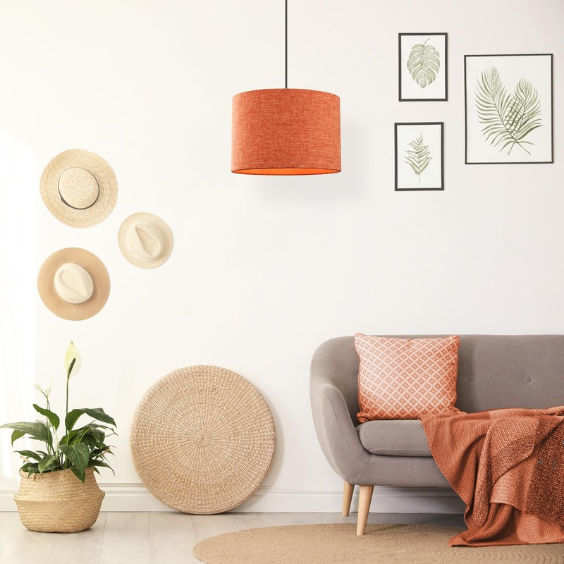 Contemporary and Sleek 12 Inch Rustic Orange Linen Fabric Drum