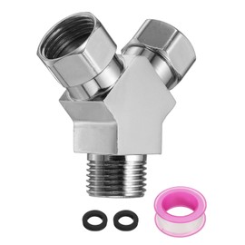 sourcing map G1/2" Shower Diverter Valve 3 Way, Stainless Steel Bidet Y Adapter Connector Hose Fitting Tee with PTFE Tape and Gasket for Bidet Angle Valve Hose Toilet Faucet, （65mm,Silver
