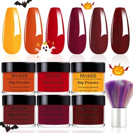 Mnk66 6 Colors Dip Powder Set, Red Orange Glitter Hallowen Dipping Powder Color Set, Glossy Nail Art Manicure DIY Salon Home Gift for Ladies (YYSDDPS-06-6pcs)