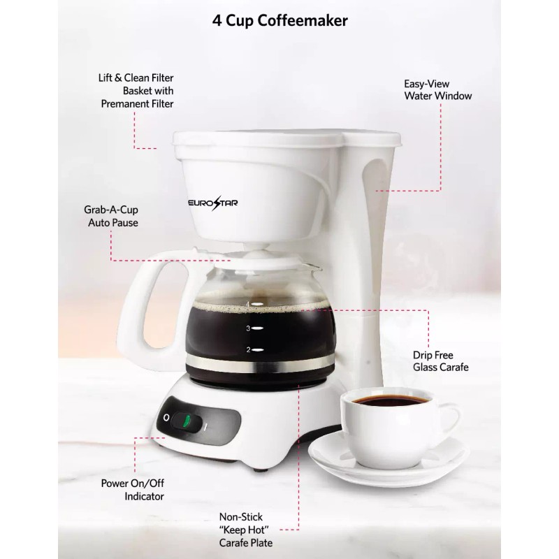 EUROSTAR 4-Cup Coffeemaker (WHITE)