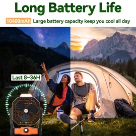 Ventilador Portatil Recargable con Luz LED, Abanico Portatil Inalámbrico de 10400 mAh, Ventilador Recargable USB para Viajes, Hogar, Abanico Recargable Práctico, Ventilador de Escritorio Naranja