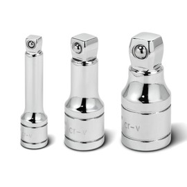Powerbuilt 1/2-inch Drive Wobble Extension Set, 3 Piece, 1/4-inch, 3/8-inch, 1/2-inch, Up to 25 Degree - 640849, Silver