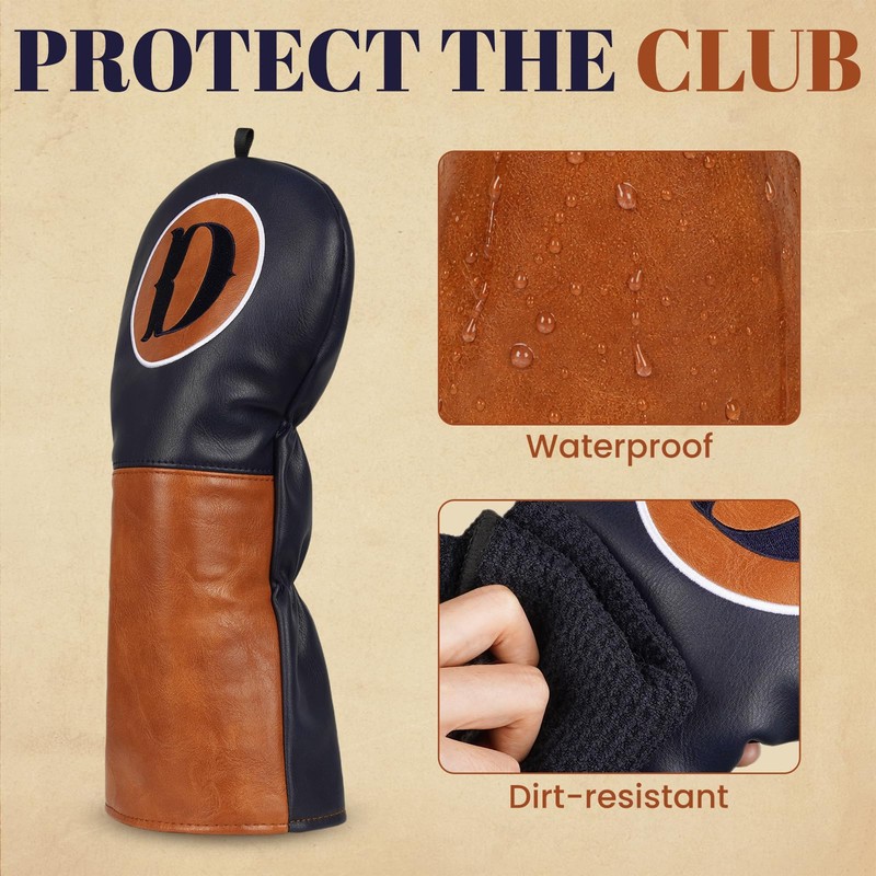 LZFAN Golf Headcovers Set of 3, Brown Classic Golf Club