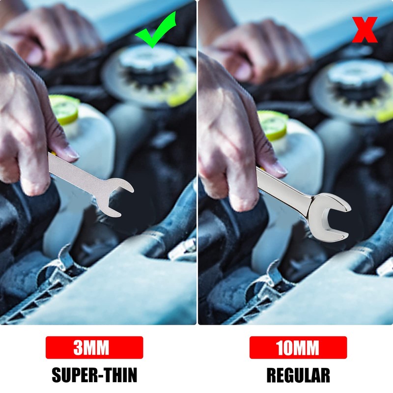 Biqing 12PCS Single END Spanner Set,2mm Super-Thin Open End Wrench