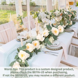 Betylifoy 2 Pack 13Ft Artificial Eucalyptus Flower Garland with Champagne Rose Fake Rose Silk Flowers Artificial Ivy Vine Berries Greenery Garland for Wedding Party Table Runner Decor (Champagne)