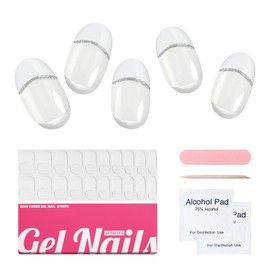 Nelikoo Semi Cured Gel Nail Strips, 20 PCS Gel Nail Stickers Work with UV Light, Gel Nail Wraps, Salon Quality & Easy to Use - Classic French