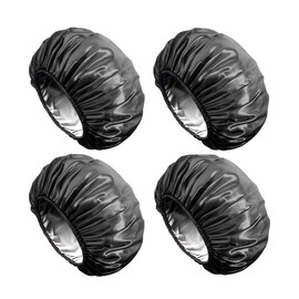 Shower Cap, Extra Large Shower Cap for Men, Satin EVA Double Layer Waterproof Reusable Hair Cap for Women Long Hair(All Black 4 Pack) satin silk