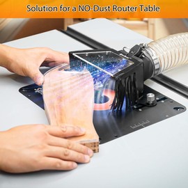 SpeTool Router Table Plate Dust Hood Collector with 2.5" OD Port for Collection Hose, Transparent Acrylic Window with LED Light Clear Visibility, Drill-Holes for DIY Compatible with Insert Plate