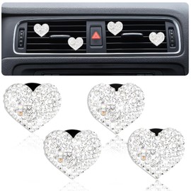 Tyqour 4 Stück Auto Lufterfrischer Clip Aromatherapie Auto Deko Innenraum Clips Bling Strass Car Air Freshener Clips Liebe Herzform Dekoration für Mädchen Frauen (Weiß)