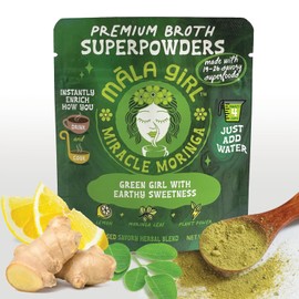 Māla Girl Vegan Miracle Moringa Superfood Broth Powder, Instant Soup & Bouillon Base with Lemon, Ginger & Moringa Plant-Based Broth for Ramen, Soups, Cooking & On-the-Go Comfort, 4-6 Servings