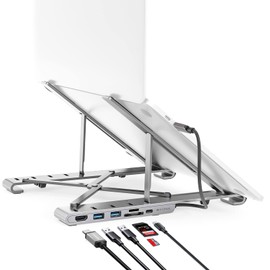 HyperDrive 7 in 1 USB C Hub Laptop Stand - HDMI 4K30Hz, USB-C 100W PD, USB-A 5Gbps, SD/MicroSD, Compatible with MacBook/iPad/Windows/Chrome - 10”-17” Laptop Docking Station Stand