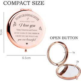 KGKAIMIZL Granddaughter Compact Mirror - Rose Gold, Birthday Gift from Grandma & Grandpa