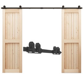CCJH 16FT Sliding Track Double Barn Door Hardware Kit,Heavy Duty,T-Shaped Style Black