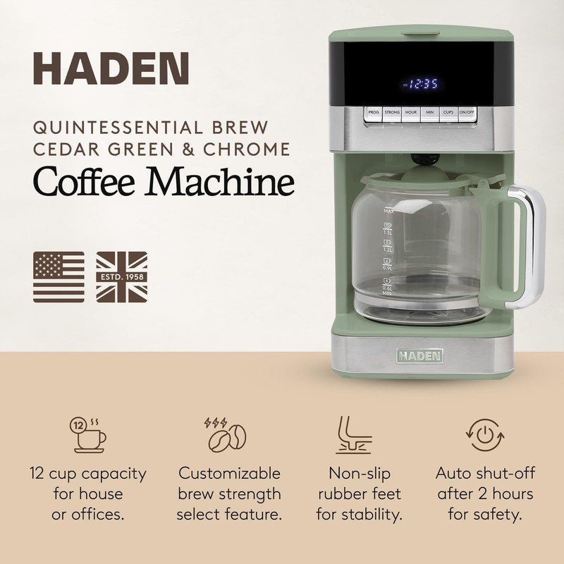 Haden Coffee Machine, 12-Cup Programmable Drip Coffee Maker with Auto