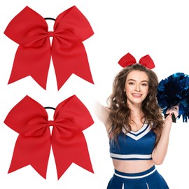 WLLHYF 2 x Large Cheer Hair Bows, 8 Inch Jumbo Ponytail Bows, Elastic Headband, Handmade Red Bow, Christmas Hair Accessories for Cheerleader, Teenager, Girls, College Sports (Red)