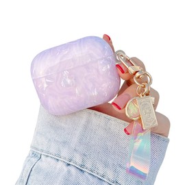 Compatible with Airpods 3rd Generation Case, PHOEACC Dream Luxury Airpod 3 Case Cute Protective Cover with Shell Pearl Keychain for Girls Teens Women (Purple)
