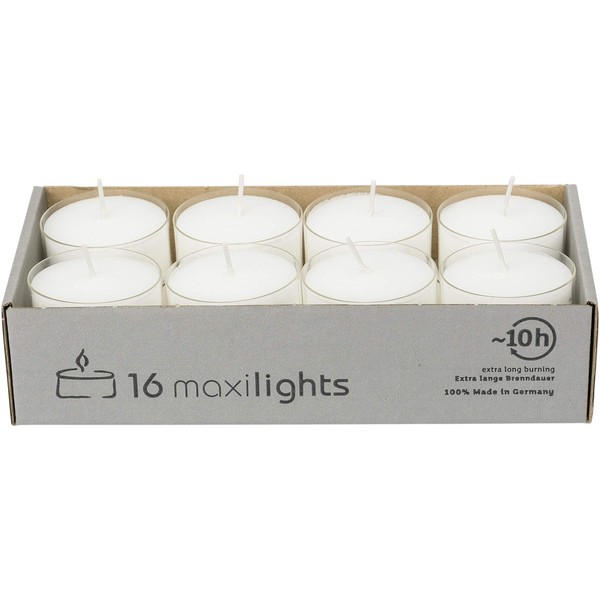 Richard Wenzel GmbH, Aschaffenburg 16 Maxi Tea Lights Diameter 54 mm in Acrylic Cup Burning Time Approx. 8-9 Hours (31-1530-16)