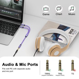 Headset and Microphone Splitter Cable for PC, Braided 3.5mm Female to 2 Dual 3.5mm Male Mic Audio Y Splitter Cable Cord Jack Headphones Audio Adapter Convertors for Smartphone Gaming Computer Laptops