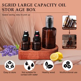RoseFlower Ebony Essential Oil Holder Stand - 1 Large & 4 Small Slots, Wooden Essential Oil Organizer & Storage Display, Vanity Tabletop Makeup Organizer