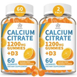 (2 Pack) Calcium Citrate 1200 mg Gummies with Vitamin D3, High Absorption Calcium Supplements for Women & Men, Sugar Free, Non-GMO, Gluten Free, Supports Muscle & Immune - Orange Flavor