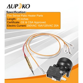 Aupoko Patio Heater Replacement Parts Fire Sense Patio Heater Parts 20" Long Thermocoupler & FDB Dump Switch for Outdoor Heater Replacement Parts replace MR Heater Thermocouple