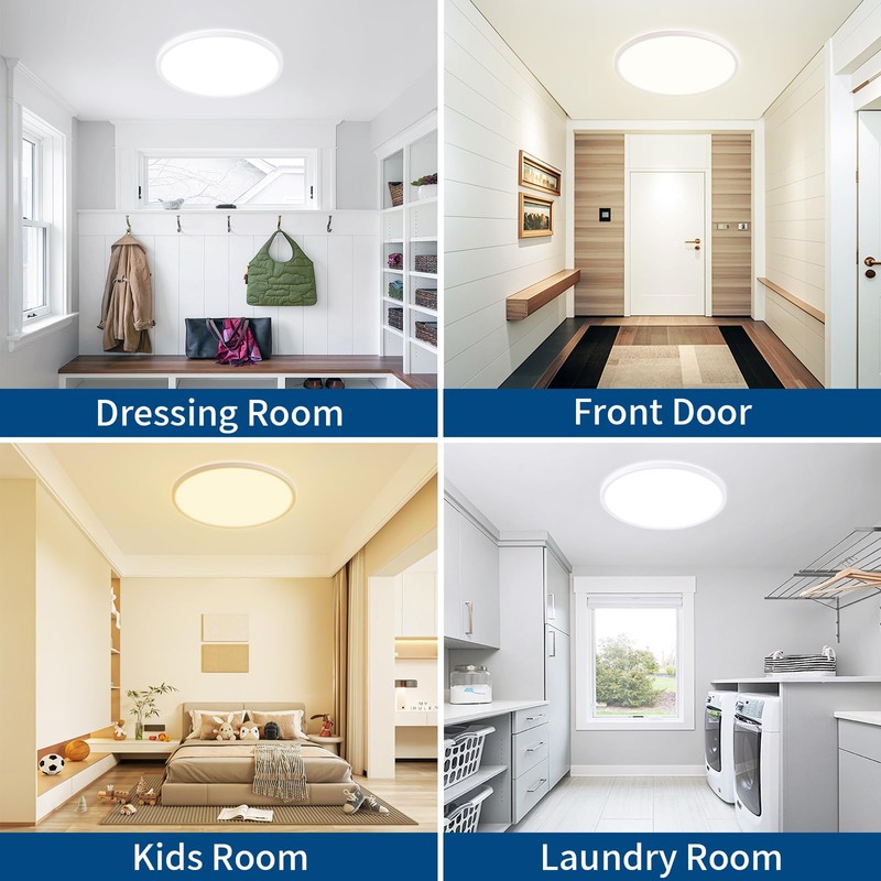 Glowall 12'' Led Flush Mount Ceiling Light Fixture, 24W 2400LM,