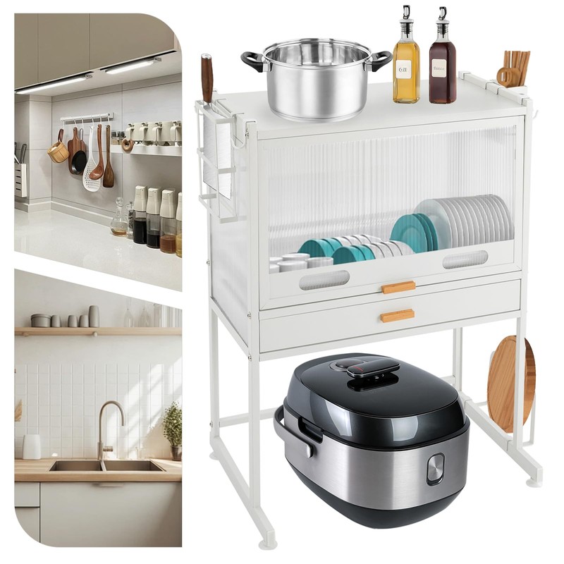 Dish Storage Cabinet, Kitchen Countertop Dish Cabinet Microwave Oven Rack,