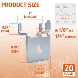 HUHOLE 20 Pack Pegboard Picture Hangers Silver Powder Coated Metal U-Shape Display Hooks Fits 1/8 and 1/4 Inch Pegboards Small Peg Board Hooks for Hanging Pictures Arts and Crafts