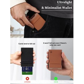 TOYFID Minimalist Wallet RFID Protection Card Holder Pop Up Wallet Slim Credit Card Holder with Coin Pocket, brown, Modern