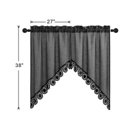 Gibelle Grey Boho Swag Kitchen Curtains 38 Inch Length, 2 Panels Modern Farmhouse Short Cafe Curtains, Linen Small Tier Curtain for RV/Bathroom/Basement/Laundry Room