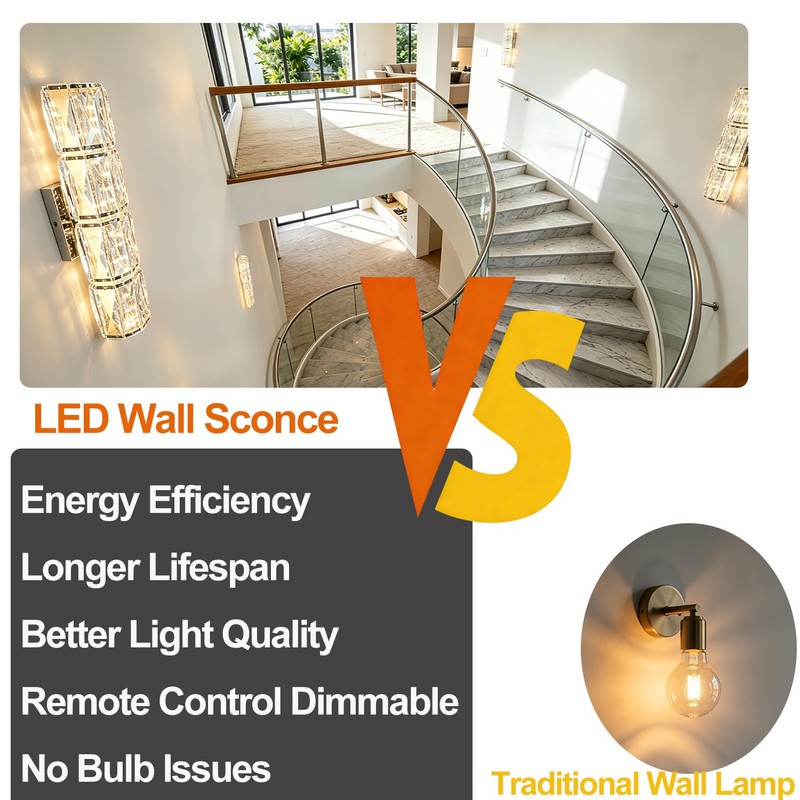 Luxury Chrome Crystal Wall Sconces, Modern Indoor Dimmable Wall Light