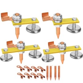 Upgrade Welding Magnetic Ground Clamp Strong Magnetism, Magnetic Welding Ground Head Support Ground Clamp Tools, Copper Tail Welding Accessories 4 Conductive Rods 8 Stability Clamps