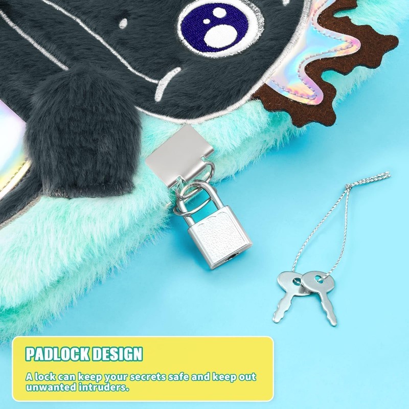 WERNNSAI Black Axolotl Plush Notebook for Children