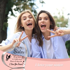 Sister Gifts - Heart Shaped Acrylic Plaque - Sister Gifts from Sister Brother, Sister Birthday Gifts for Women, Graduation Gift, Presents for Sister Bestie