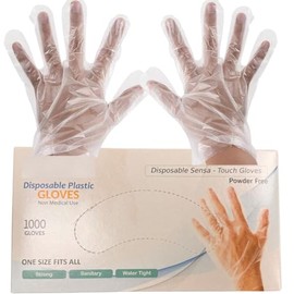 1000 x Disposable Polythene, PE, Plastic Gloves for Food handling, Cleaning, Cooking, Food Counters, Crafting, Hair Colouring, Sanitary, Multipurpose, Powder Free- One Size Fits Most (1000, Clear)
