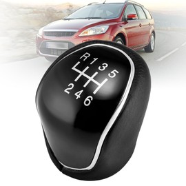 GEARCELL Gear Knob 6 Speed for Ford Focus Fiesta Mk2 Mk3 C-Max S-Max Mendeo IV Mk4, PU Leather Car Gear Shift Knob Gear Knob