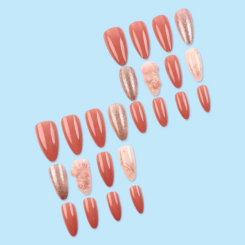 MISUD Press on Nails Almond Medium Fake Nails Glossy Glue