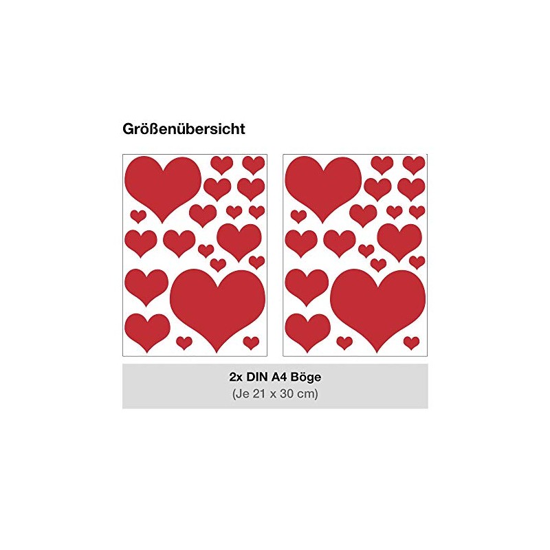 Set of 40 Heart Wall Stickers with Heart Design Red