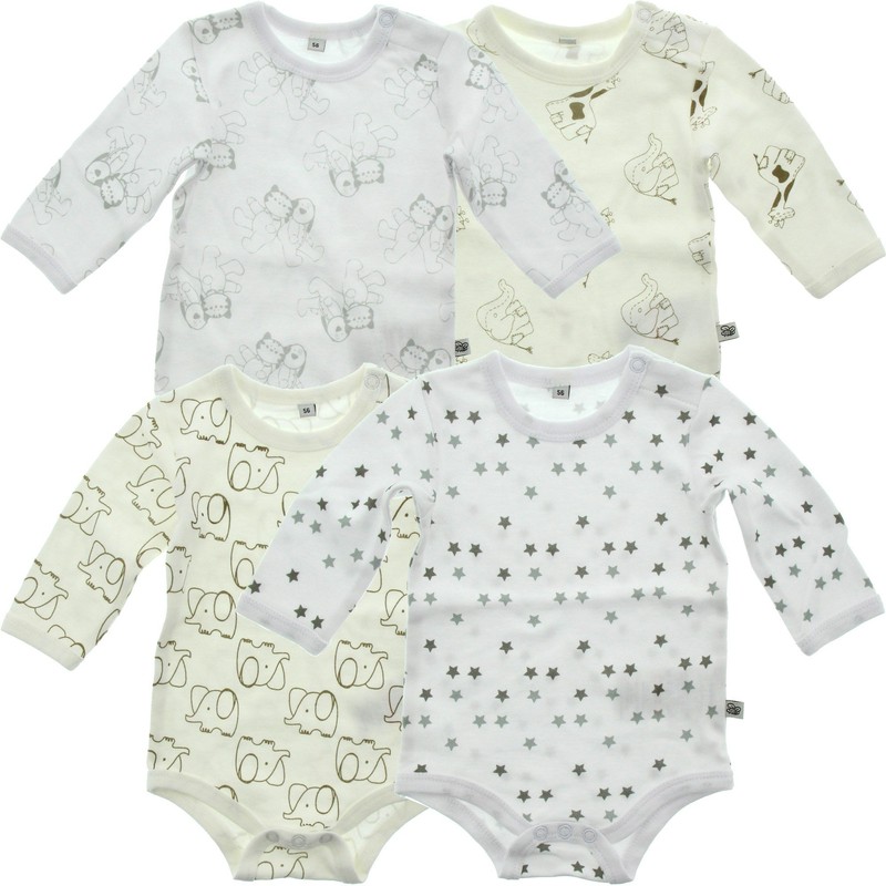 Pippi Baby Body Ls Ao-Printed (4-Pack) Blouse, Off-White, 56 cm