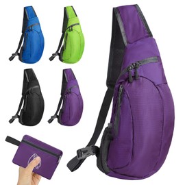 Foldable Sling Bag Small Sling Bag Lightweight Crossbody Backpack for Men One Strap Shoulder Chest Bag Sling Rucksack Bag for Hiking Cycling Travelling Outdoor (Purple)