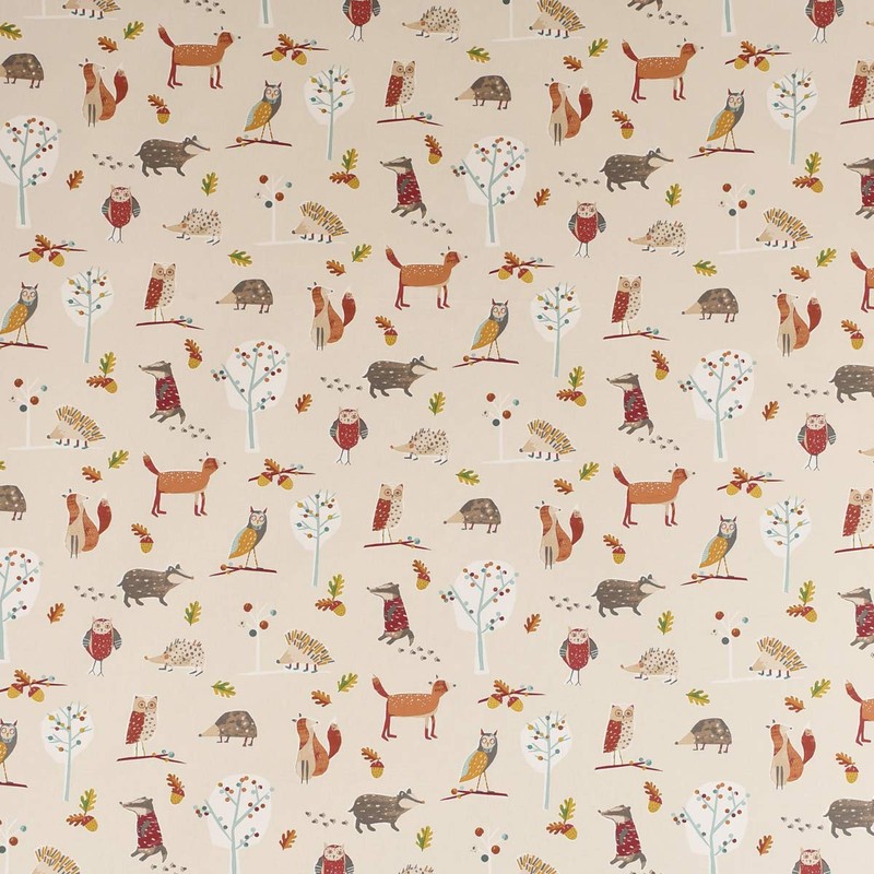 Prestigious Textiles Decorative Fabric Cotton Herbie Butterscotch Forest Animals Beige