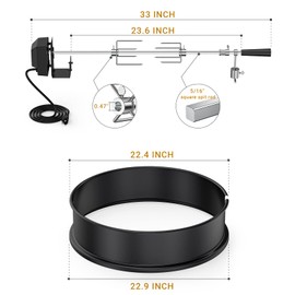 onlyfire Universal High-Temp Resistance Black Coated Steel Charcoal Kettle Rotisserie Ring Kit for Weber 2290 and Other Models