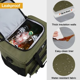 MIER Large Lunch Box for Men Women Adult Insulated Soft Sided Cooler 30 Can Leakproof Lunch Bag Collapsible for Work Travel Camping Beach, 18L (Green-No Luggage Strap)