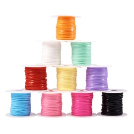 FASHEWELRY 10 Rolls Lanyard String Gimp String Plastic Lacing Cord Boondoggle String Synthetic Flat Rubber Cord for Bracelet Keychains Making Kit DIY Craft Weaving Kit