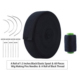 Elastic Band for Wigs 1.5inches 20Yards Knit Elastic Spool Black Elastic Webbing Wig Band High Elasticity (1.5W x 20L)